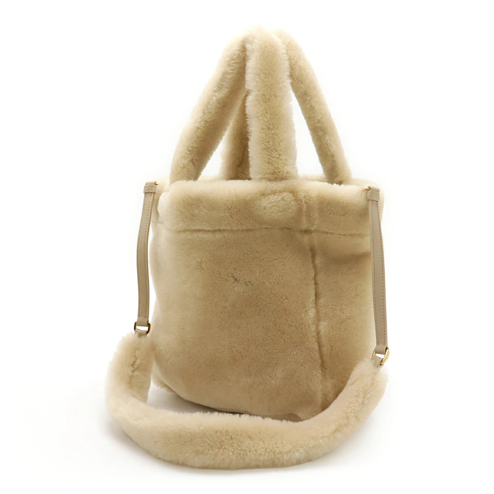 Prada Shearling Beige Bag Shoulder Pouch Terry Cream Tote Spugna Tan Cream